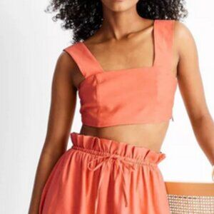 Linen Square Neck Crop Top NWT Size LARGE Jenny K Lopez Future Collective Orange